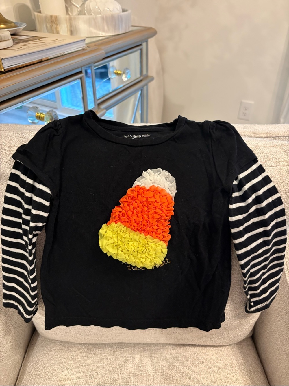 GAP Black Long-Sleeve Tee with Candy Corn Ruffle